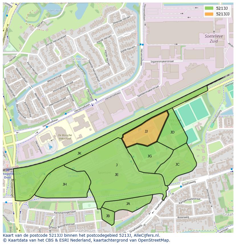 Afbeelding van het postcodegebied 5213 JJ op de kaart.