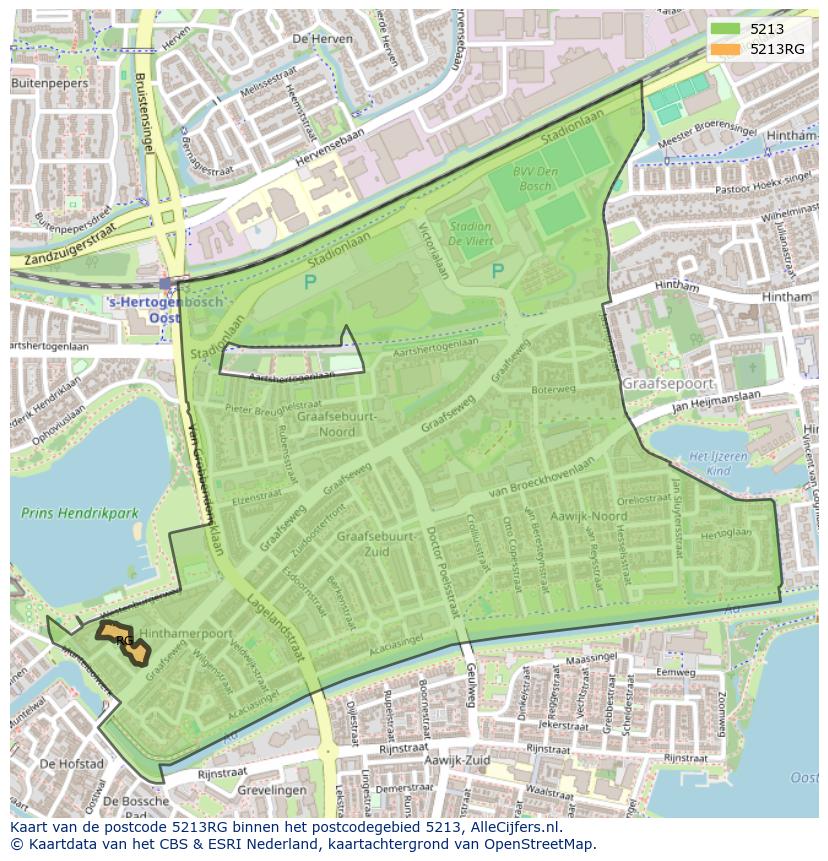 Afbeelding van het postcodegebied 5213 RG op de kaart.