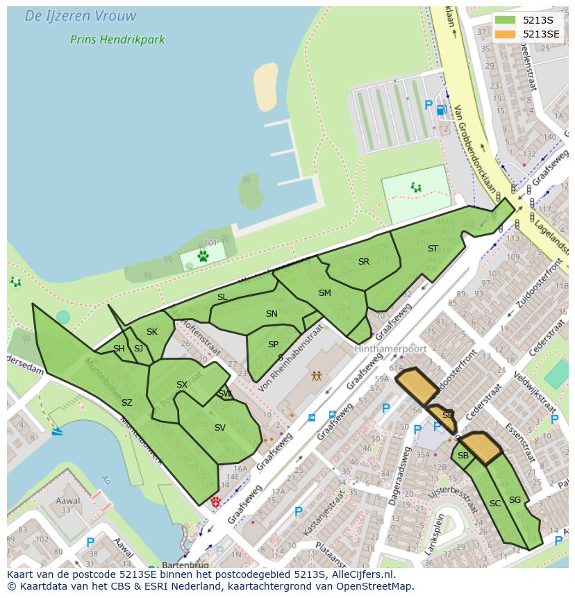Afbeelding van het postcodegebied 5213 SE op de kaart.