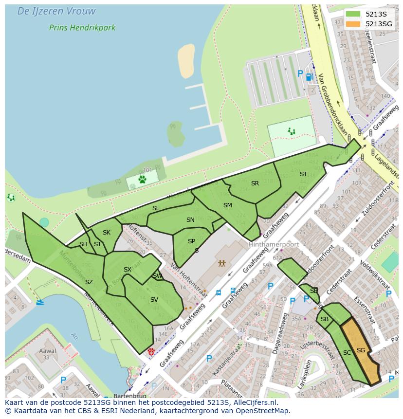 Afbeelding van het postcodegebied 5213 SG op de kaart.