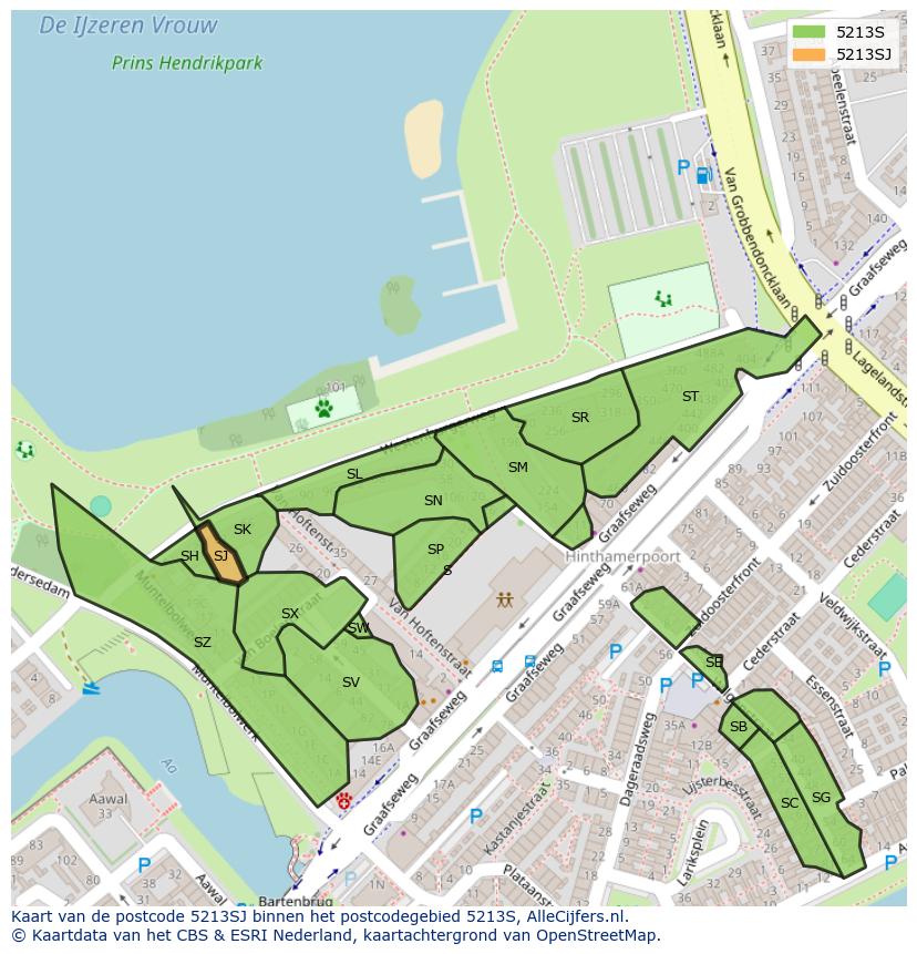 Afbeelding van het postcodegebied 5213 SJ op de kaart.