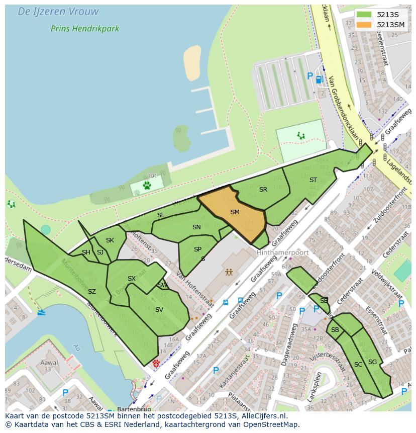 Afbeelding van het postcodegebied 5213 SM op de kaart.