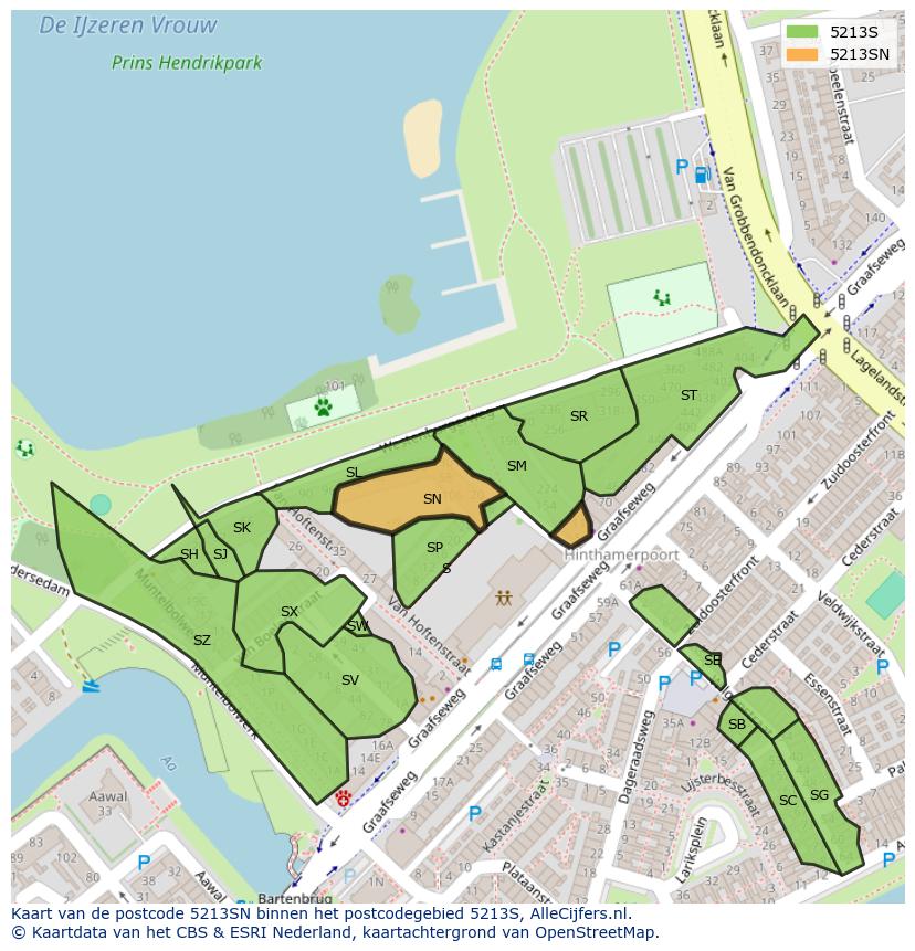 Afbeelding van het postcodegebied 5213 SN op de kaart.