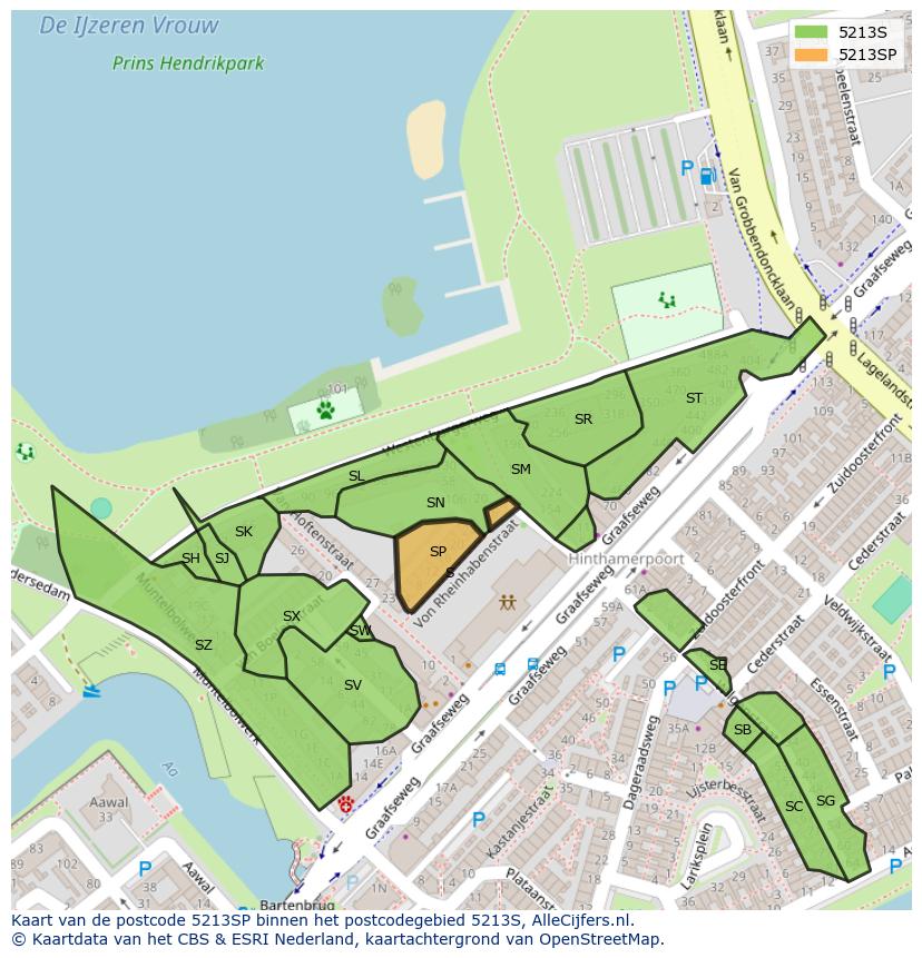 Afbeelding van het postcodegebied 5213 SP op de kaart.