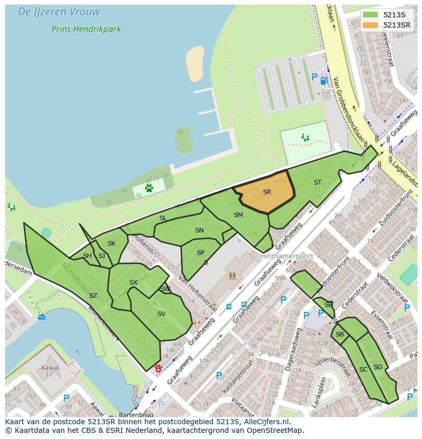 Afbeelding van het postcodegebied 5213 SR op de kaart.