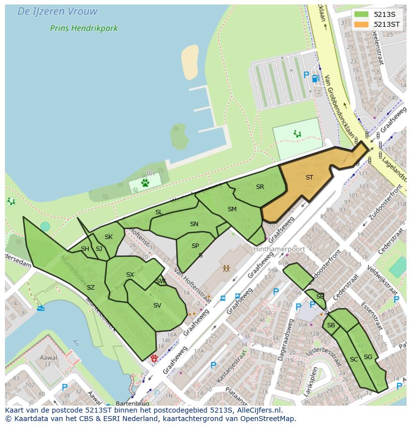 Afbeelding van het postcodegebied 5213 ST op de kaart.