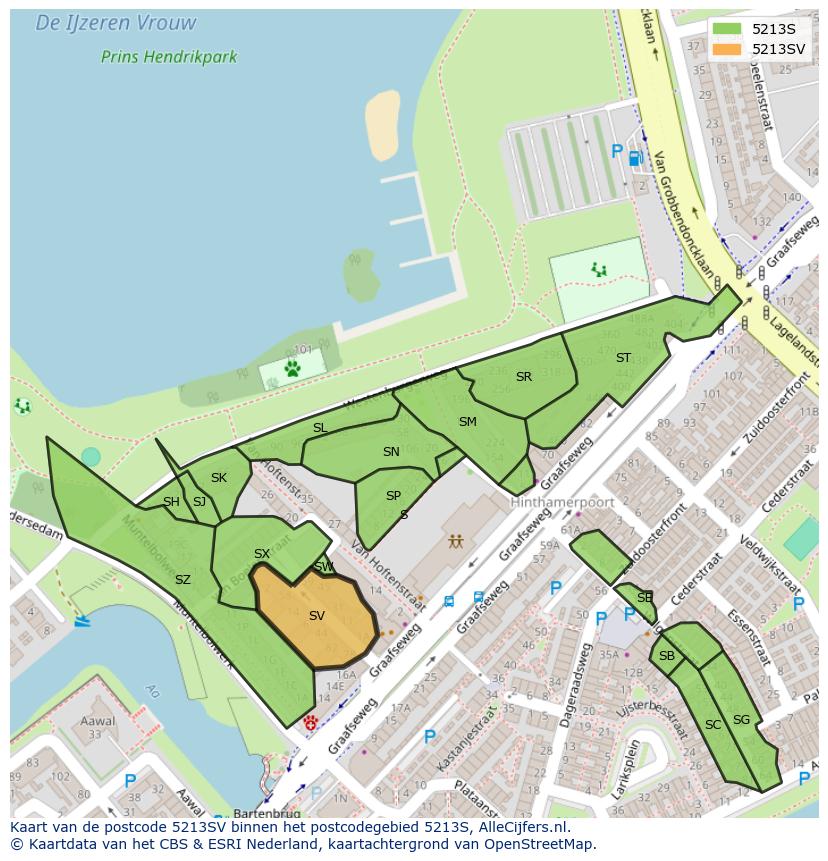 Afbeelding van het postcodegebied 5213 SV op de kaart.