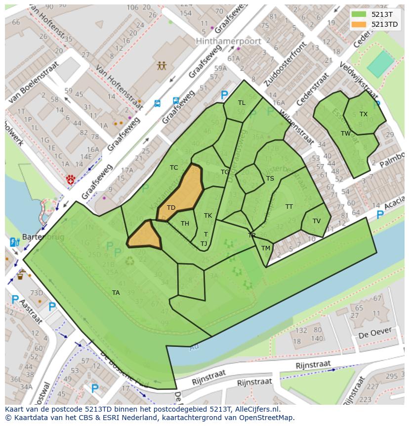 Afbeelding van het postcodegebied 5213 TD op de kaart.