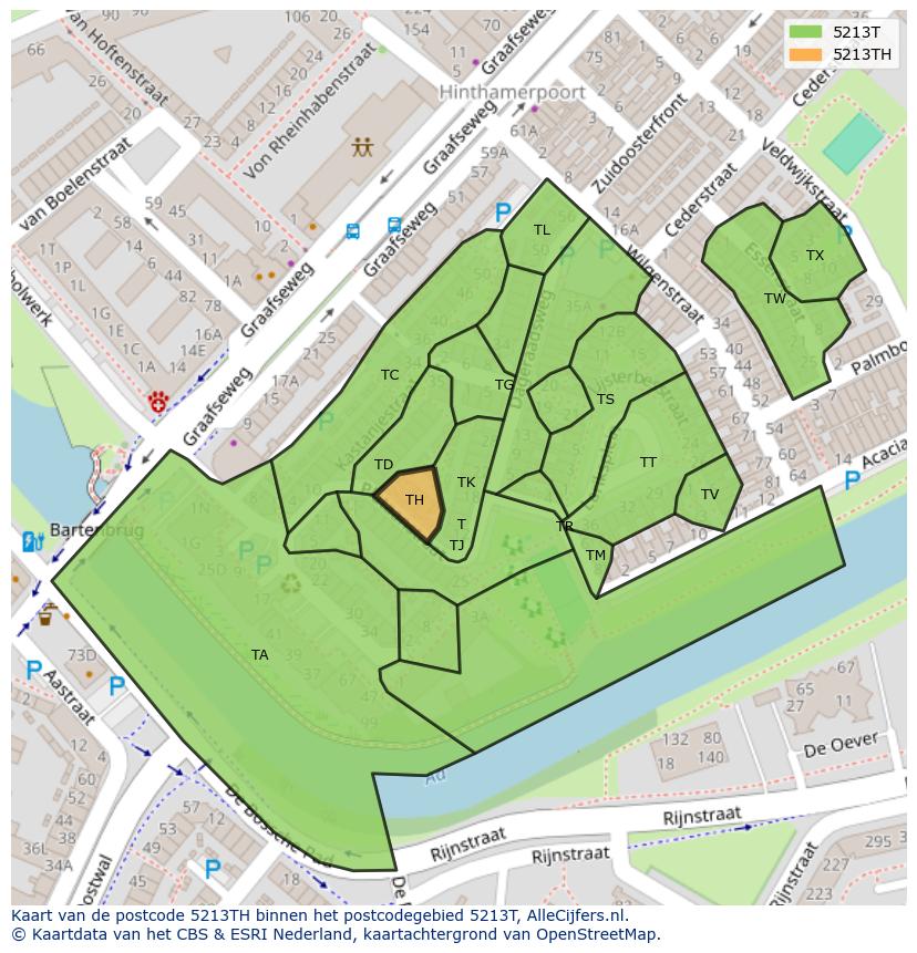 Afbeelding van het postcodegebied 5213 TH op de kaart.