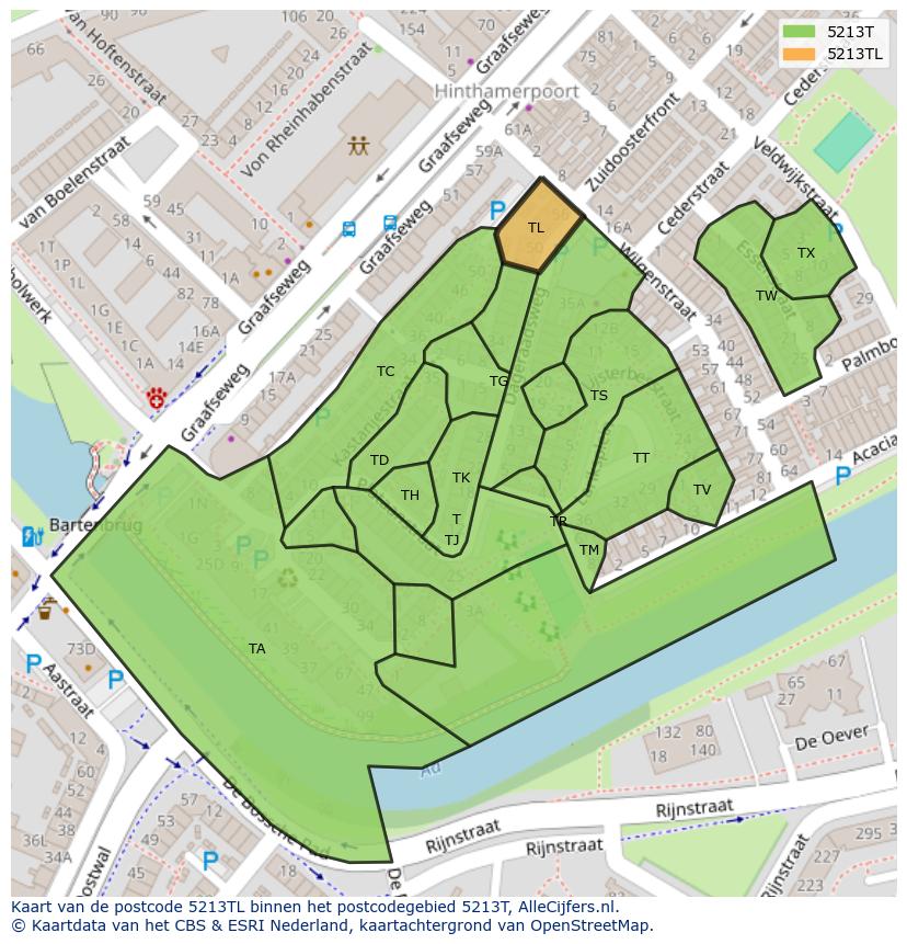 Afbeelding van het postcodegebied 5213 TL op de kaart.