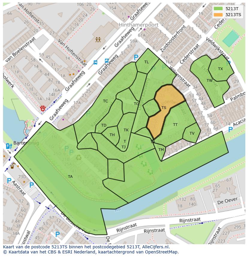 Afbeelding van het postcodegebied 5213 TS op de kaart.