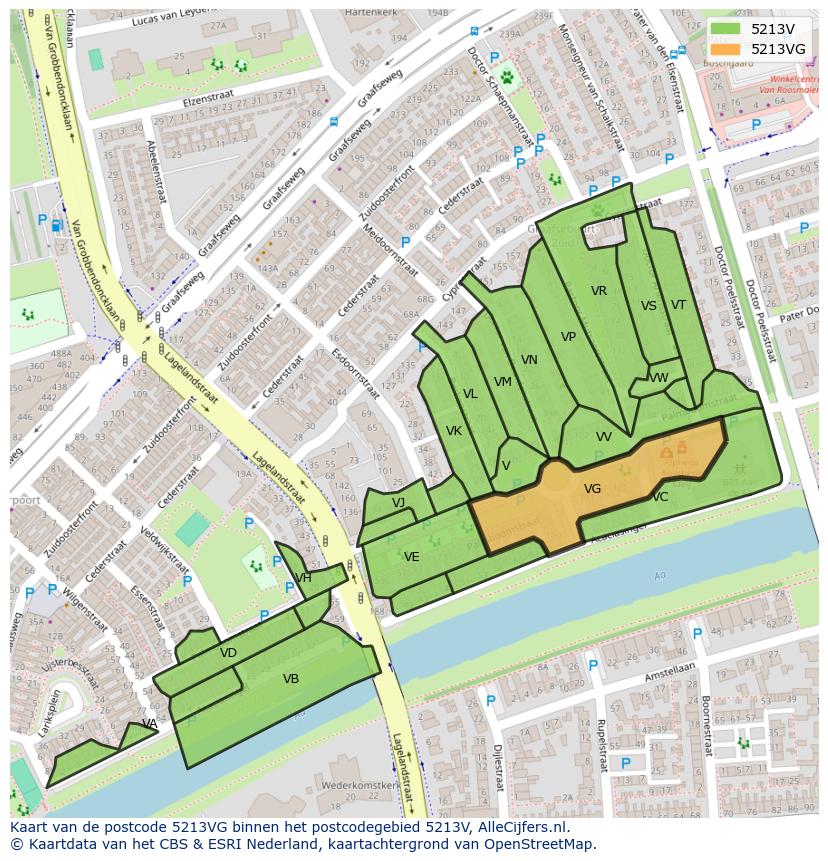 Afbeelding van het postcodegebied 5213 VG op de kaart.
