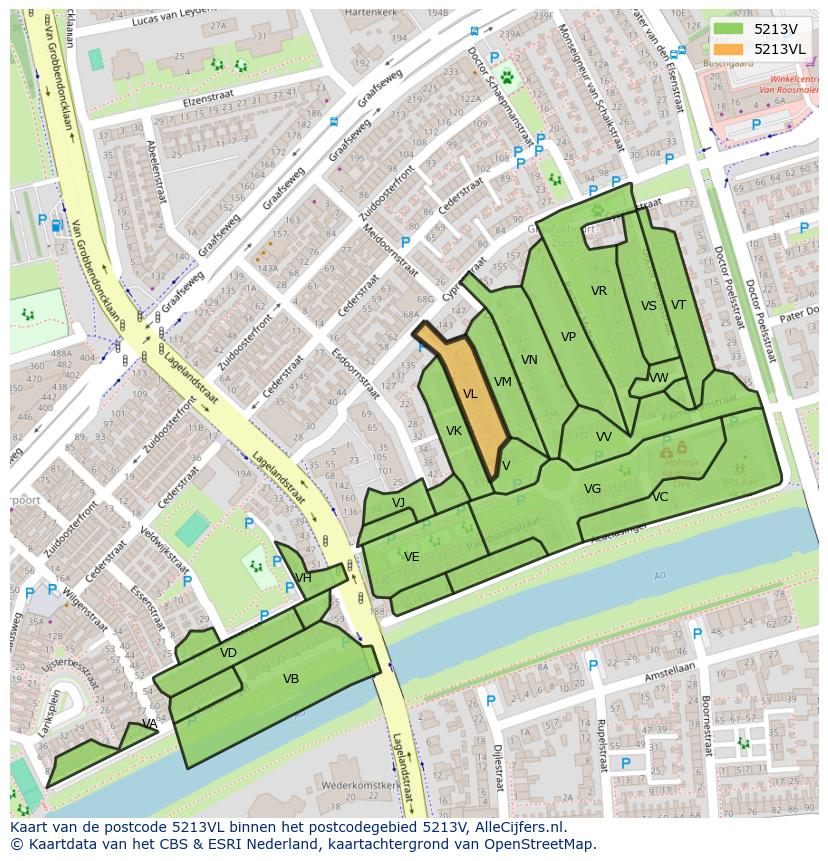 Afbeelding van het postcodegebied 5213 VL op de kaart.