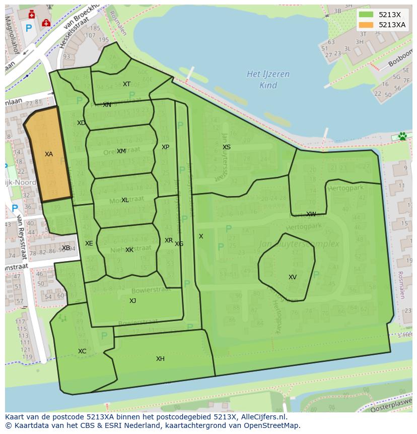 Afbeelding van het postcodegebied 5213 XA op de kaart.