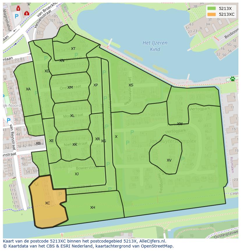 Afbeelding van het postcodegebied 5213 XC op de kaart.