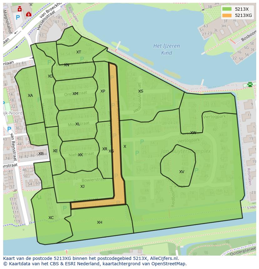 Afbeelding van het postcodegebied 5213 XG op de kaart.