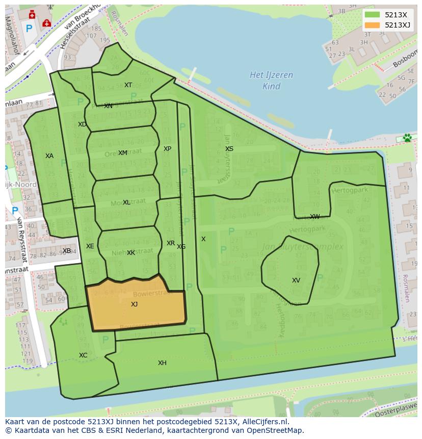 Afbeelding van het postcodegebied 5213 XJ op de kaart.