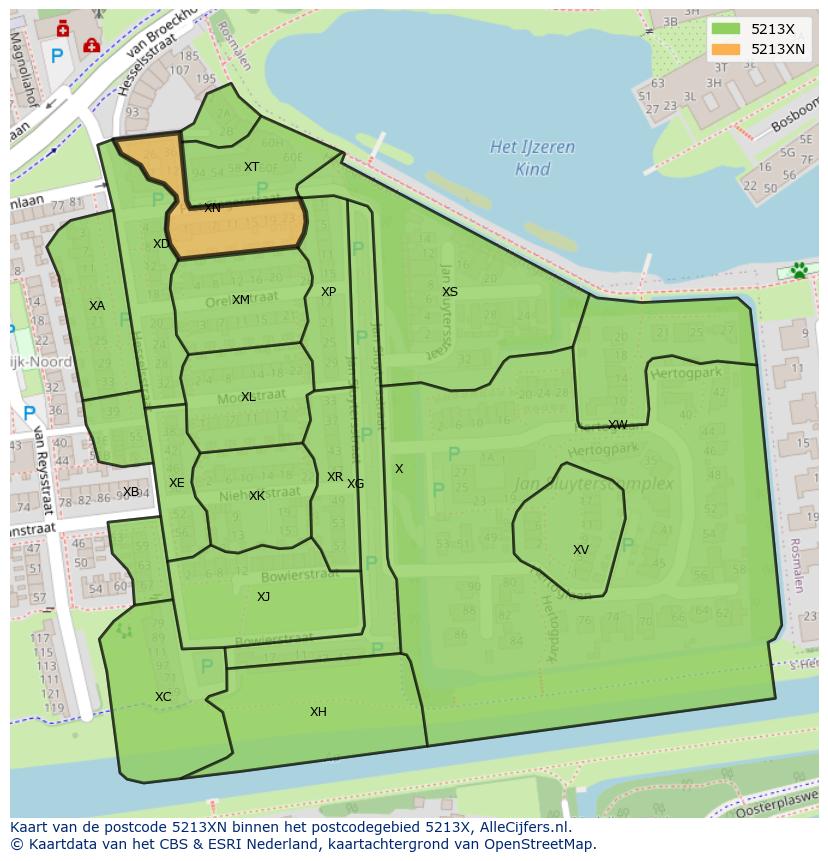 Afbeelding van het postcodegebied 5213 XN op de kaart.