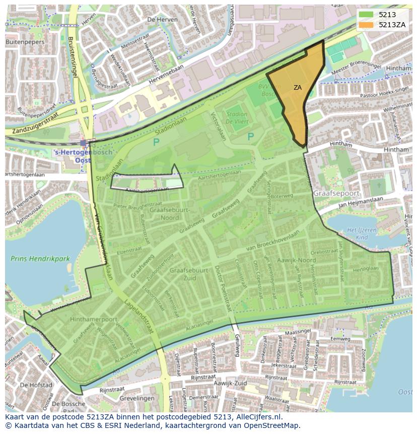 Afbeelding van het postcodegebied 5213 ZA op de kaart.