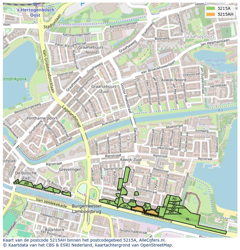 Afbeelding van het postcodegebied 5215 AH op de kaart.