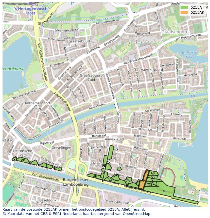 Afbeelding van het postcodegebied 5215 AK op de kaart.