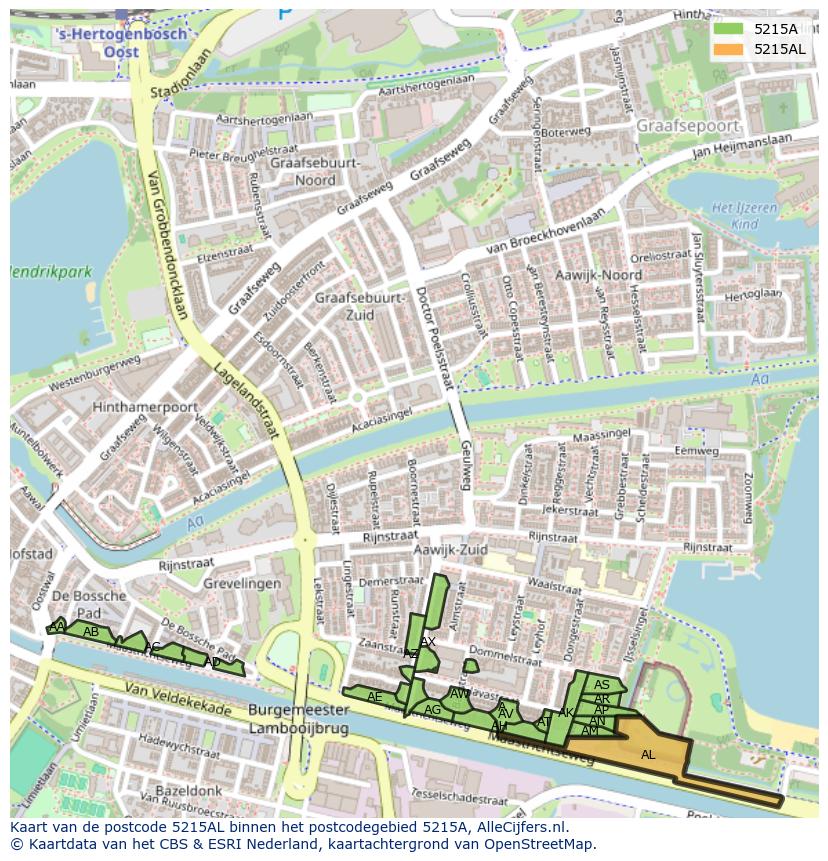 Afbeelding van het postcodegebied 5215 AL op de kaart.