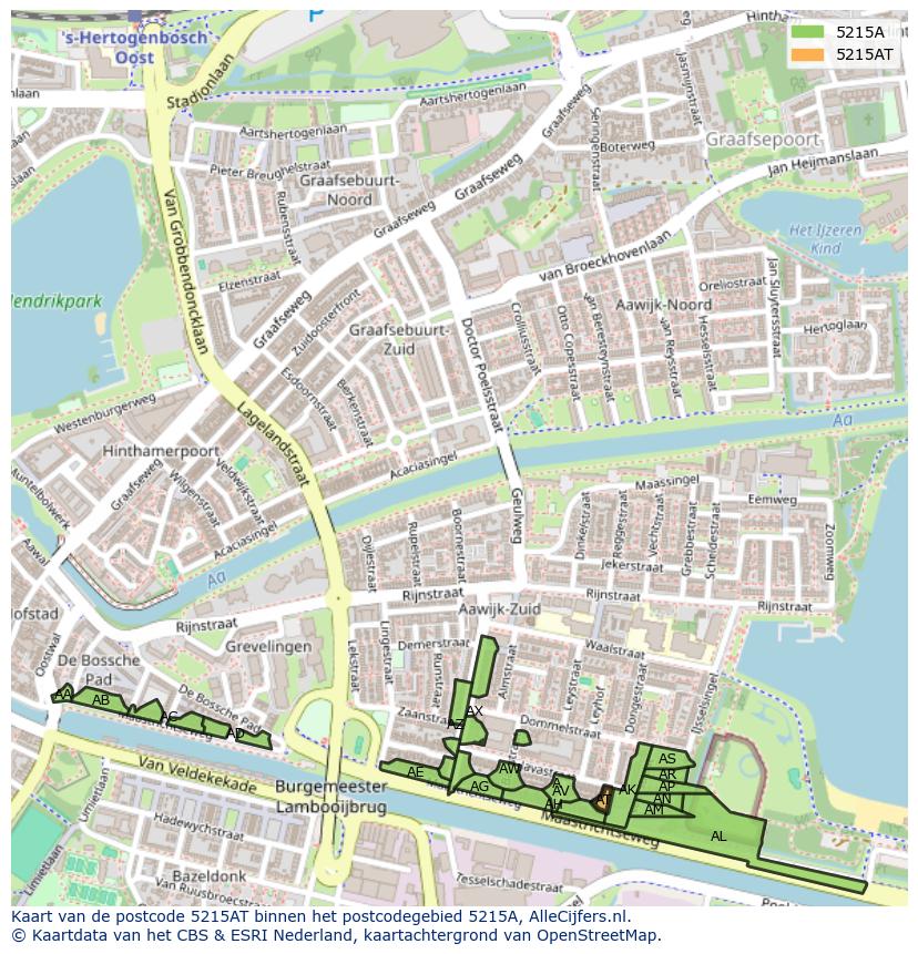 Afbeelding van het postcodegebied 5215 AT op de kaart.