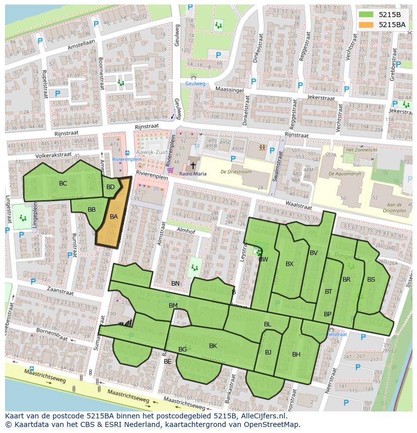 Afbeelding van het postcodegebied 5215 BA op de kaart.