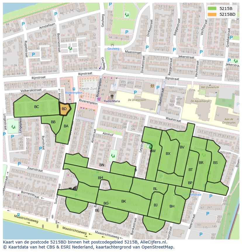 Afbeelding van het postcodegebied 5215 BD op de kaart.