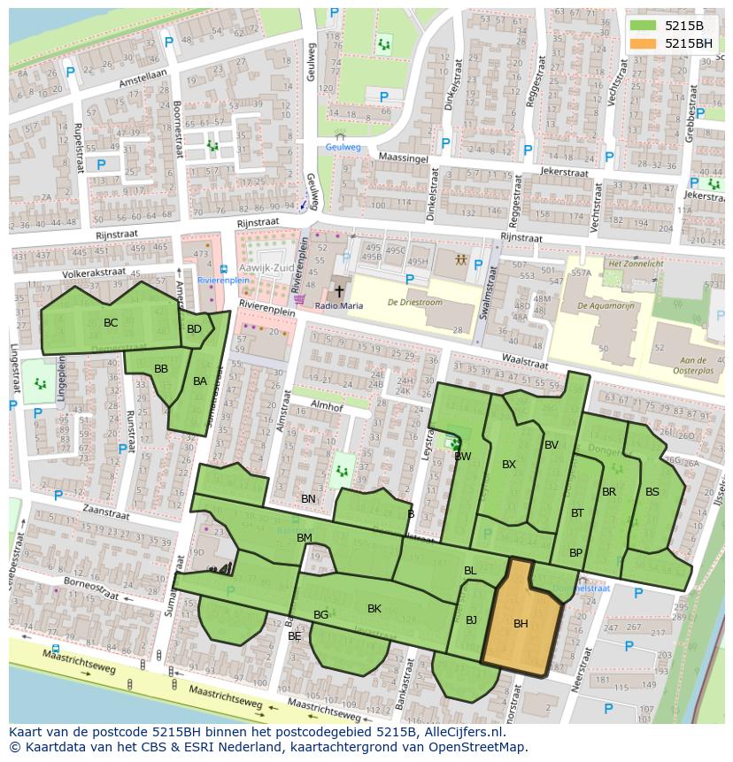 Afbeelding van het postcodegebied 5215 BH op de kaart.