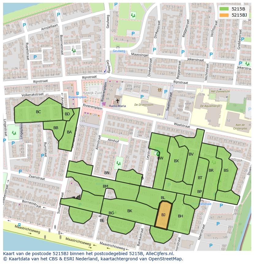 Afbeelding van het postcodegebied 5215 BJ op de kaart.