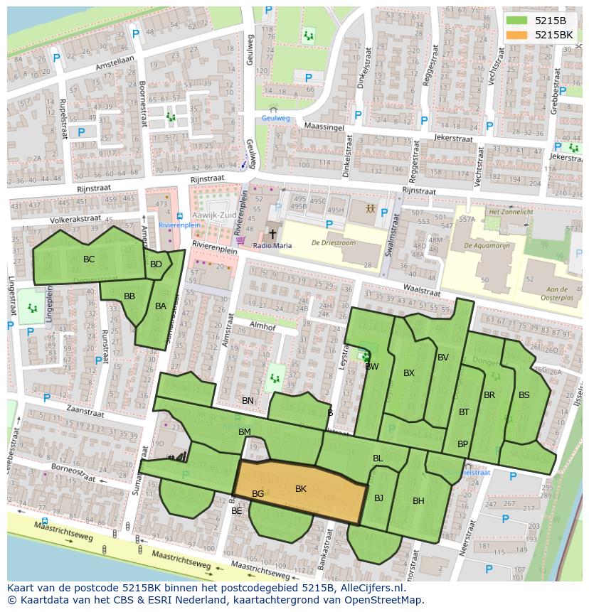 Afbeelding van het postcodegebied 5215 BK op de kaart.