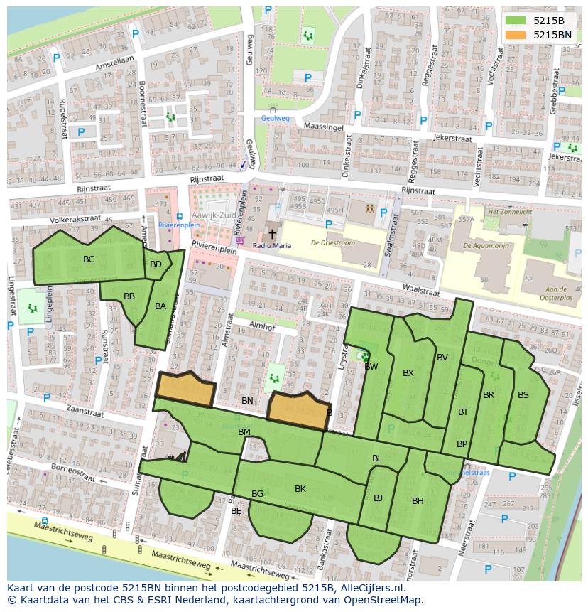 Afbeelding van het postcodegebied 5215 BN op de kaart.