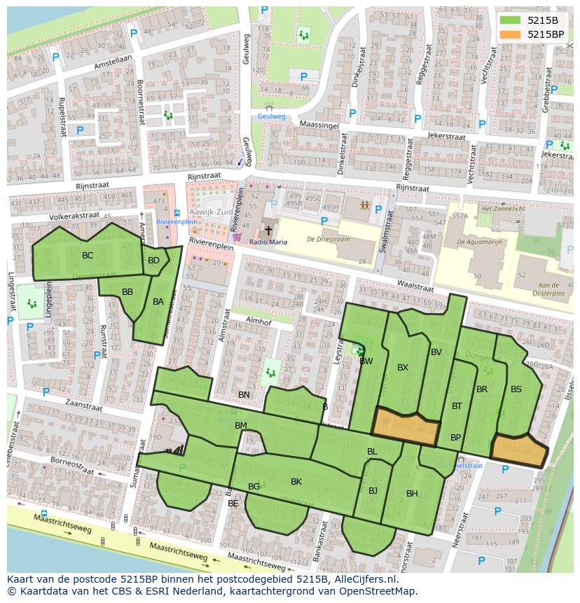 Afbeelding van het postcodegebied 5215 BP op de kaart.
