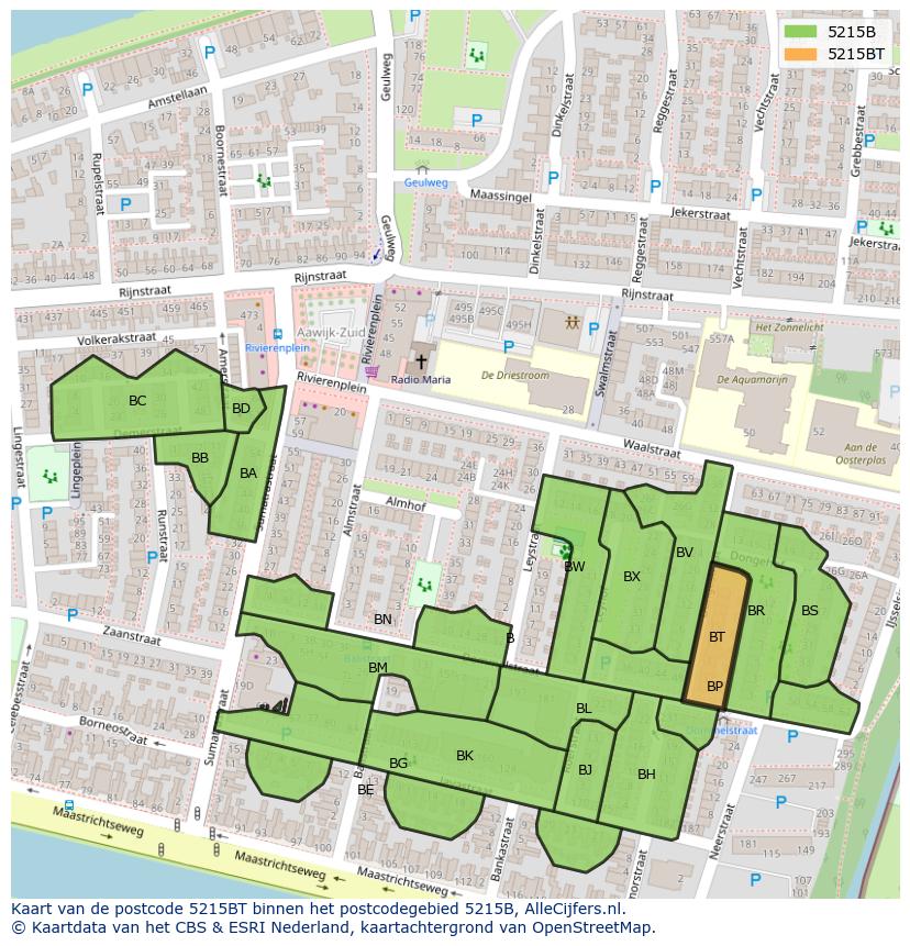 Afbeelding van het postcodegebied 5215 BT op de kaart.
