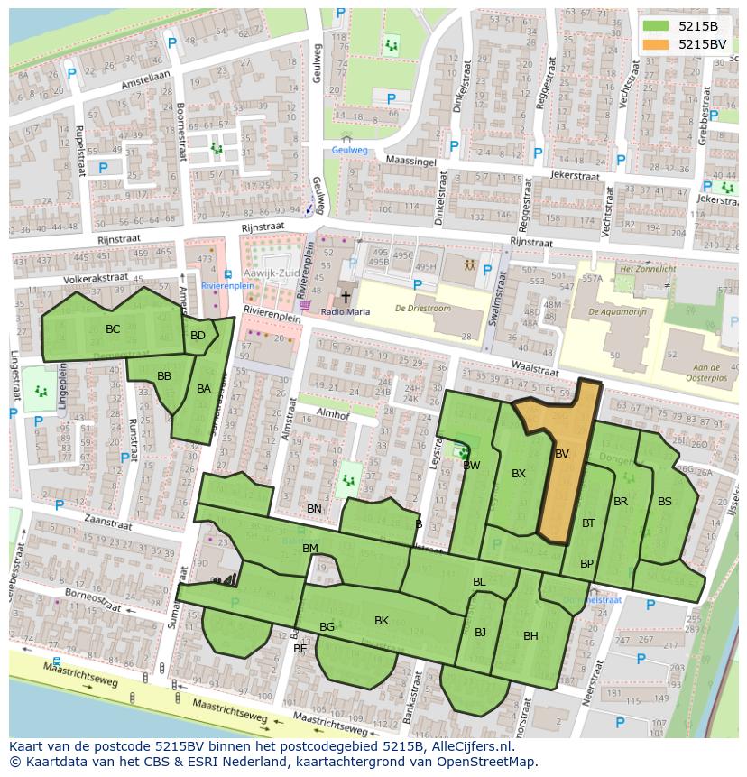 Afbeelding van het postcodegebied 5215 BV op de kaart.
