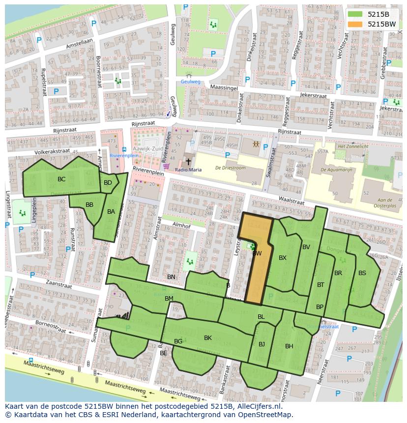 Afbeelding van het postcodegebied 5215 BW op de kaart.