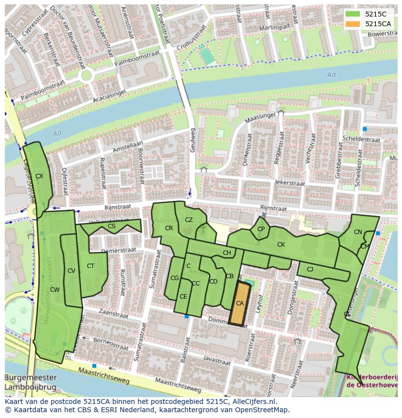 Afbeelding van het postcodegebied 5215 CA op de kaart.