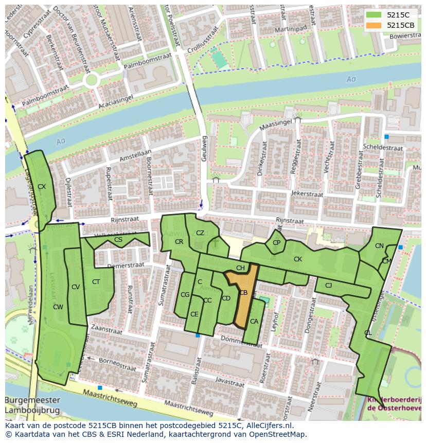 Afbeelding van het postcodegebied 5215 CB op de kaart.