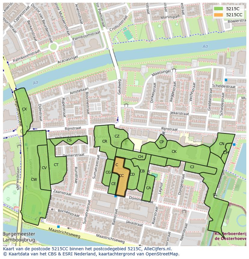Afbeelding van het postcodegebied 5215 CC op de kaart.