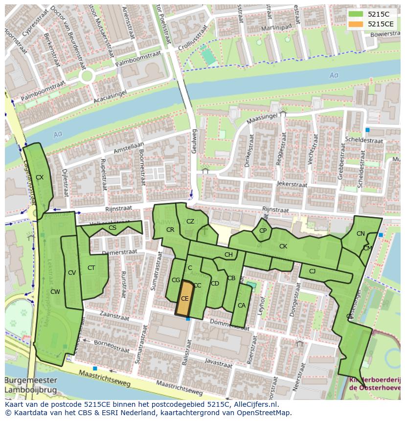 Afbeelding van het postcodegebied 5215 CE op de kaart.