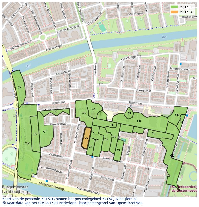 Afbeelding van het postcodegebied 5215 CG op de kaart.