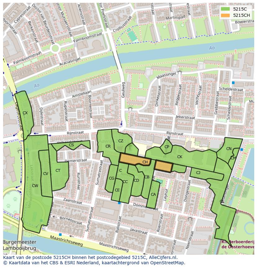 Afbeelding van het postcodegebied 5215 CH op de kaart.