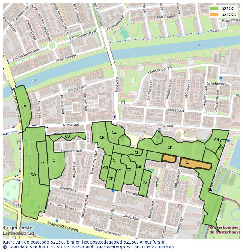 Afbeelding van het postcodegebied 5215 CJ op de kaart.
