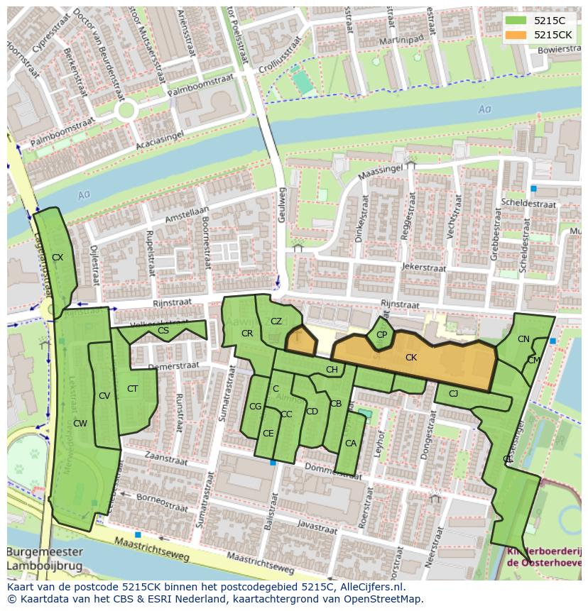 Afbeelding van het postcodegebied 5215 CK op de kaart.