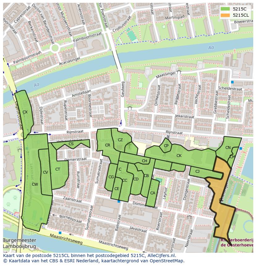 Afbeelding van het postcodegebied 5215 CL op de kaart.
