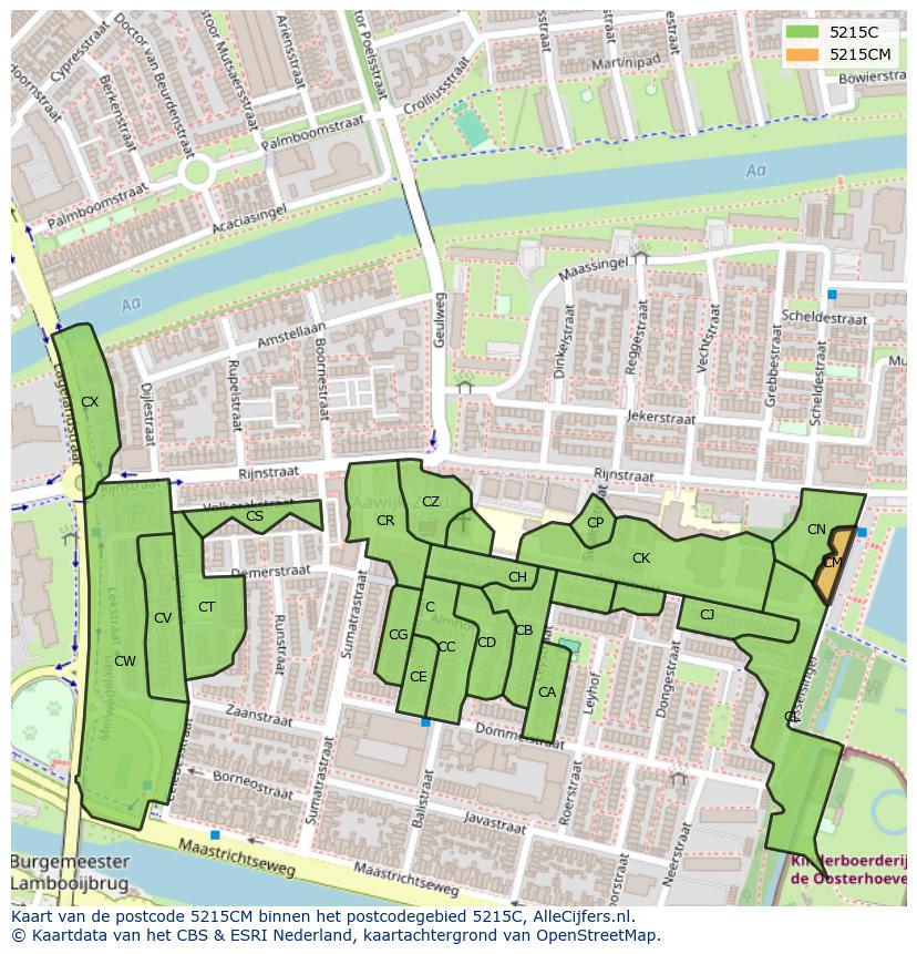 Afbeelding van het postcodegebied 5215 CM op de kaart.