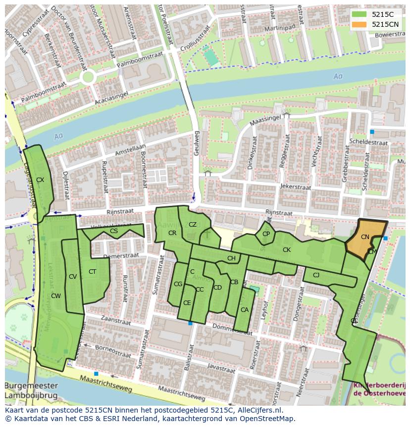 Afbeelding van het postcodegebied 5215 CN op de kaart.