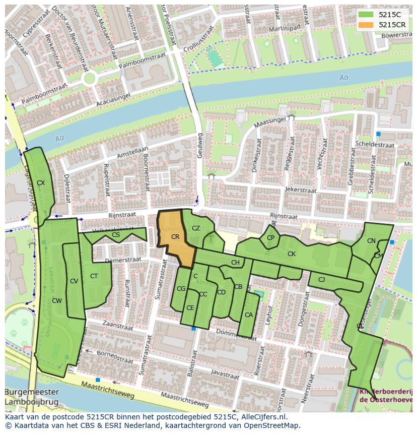 Afbeelding van het postcodegebied 5215 CR op de kaart.