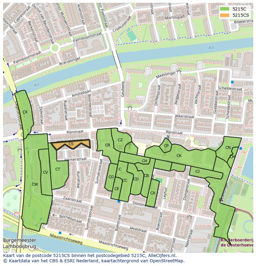 Afbeelding van het postcodegebied 5215 CS op de kaart.